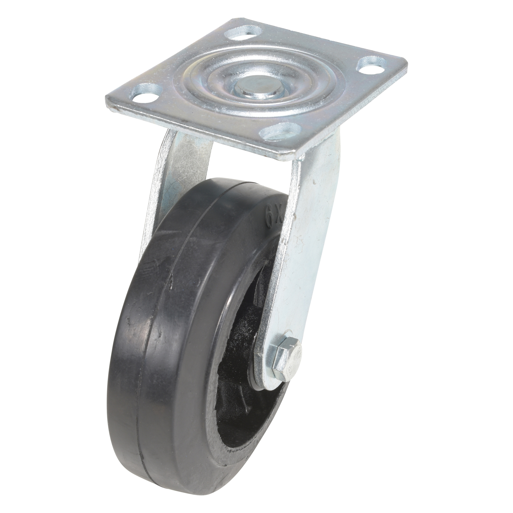 Vestil Rubber Swivel Caster - 6in. x 2in., 507-Lb. Capacity, Aluminum Core, Zinc Plated, Model# CST-VE-6X2MR-S